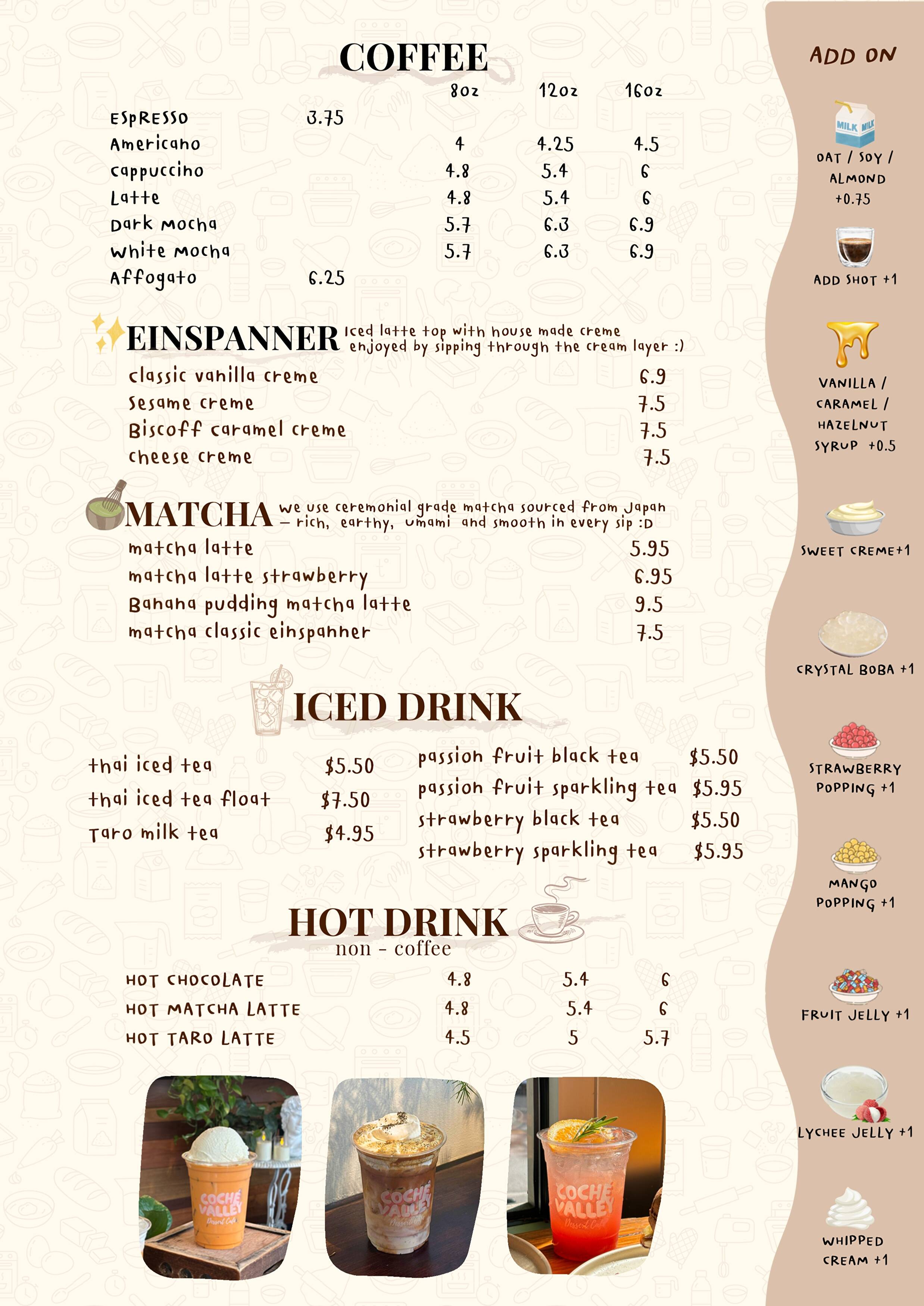 Menu | Coché Valley Dessert Café